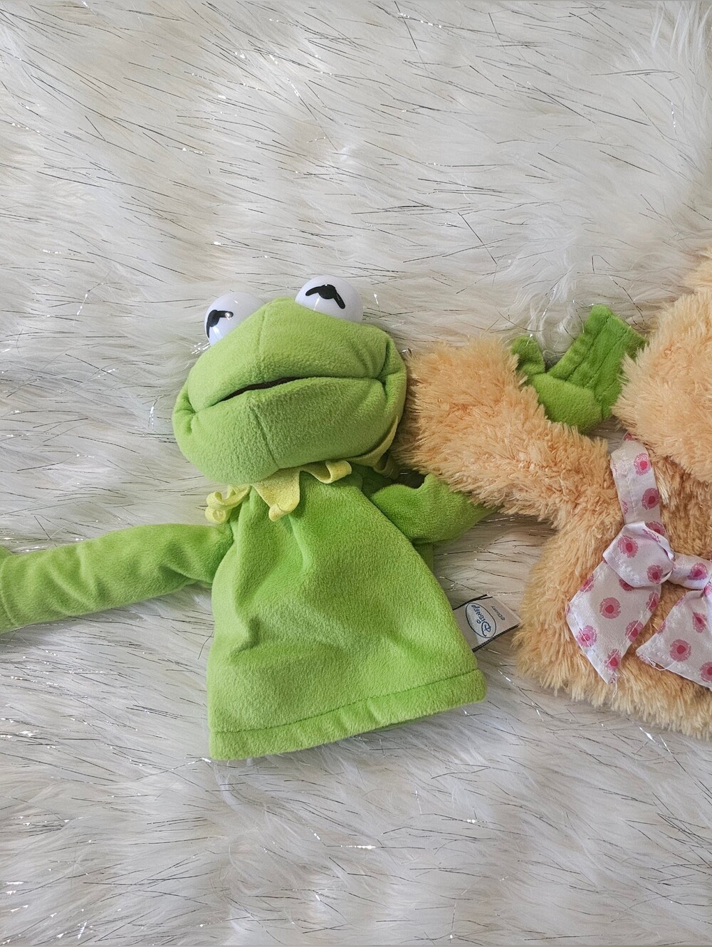 Gund Green Frog Hand Puppet with Cream Bear Accent